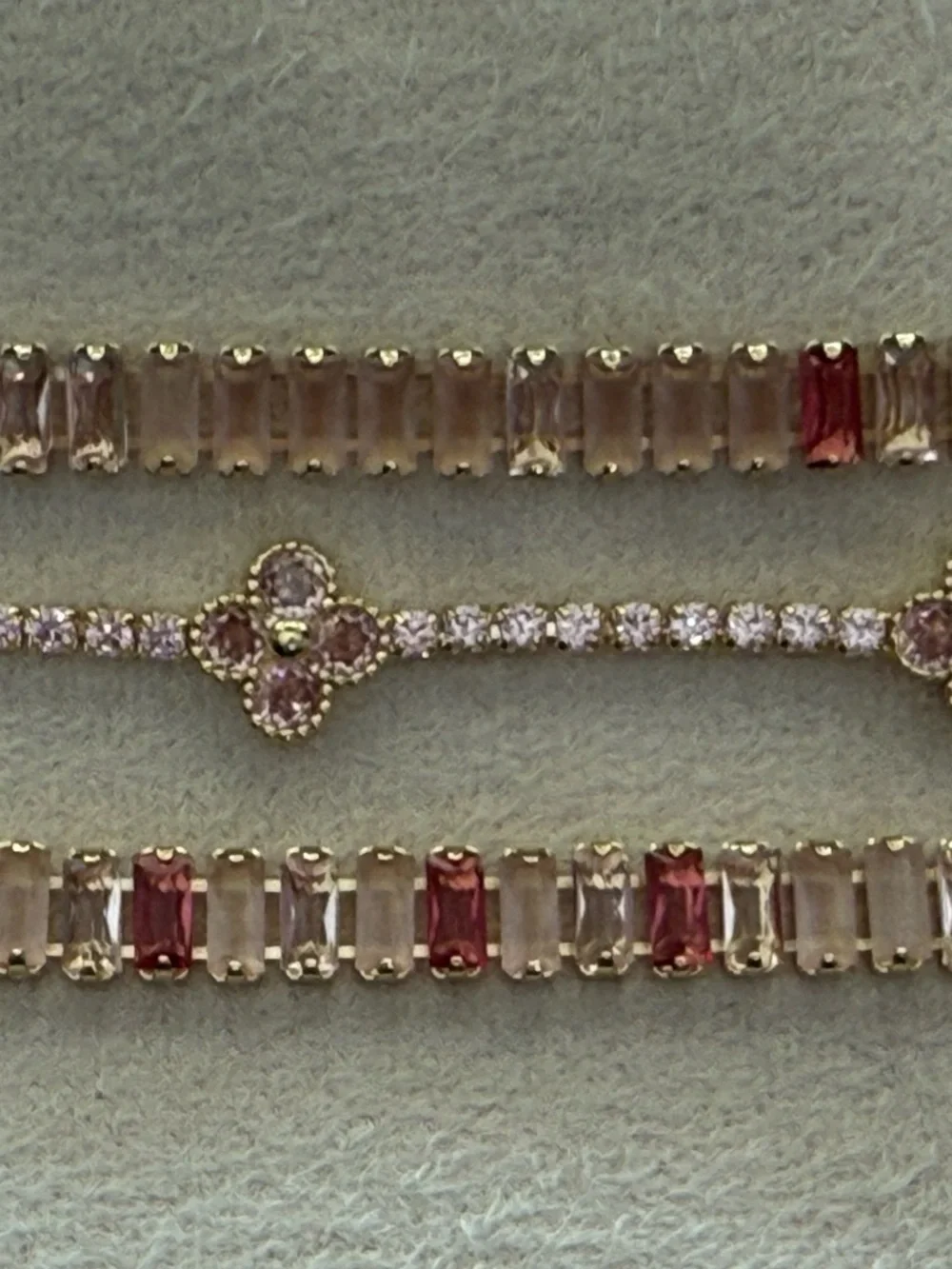 Pink and Red Crystal Bracelet Set in Gold-Tone